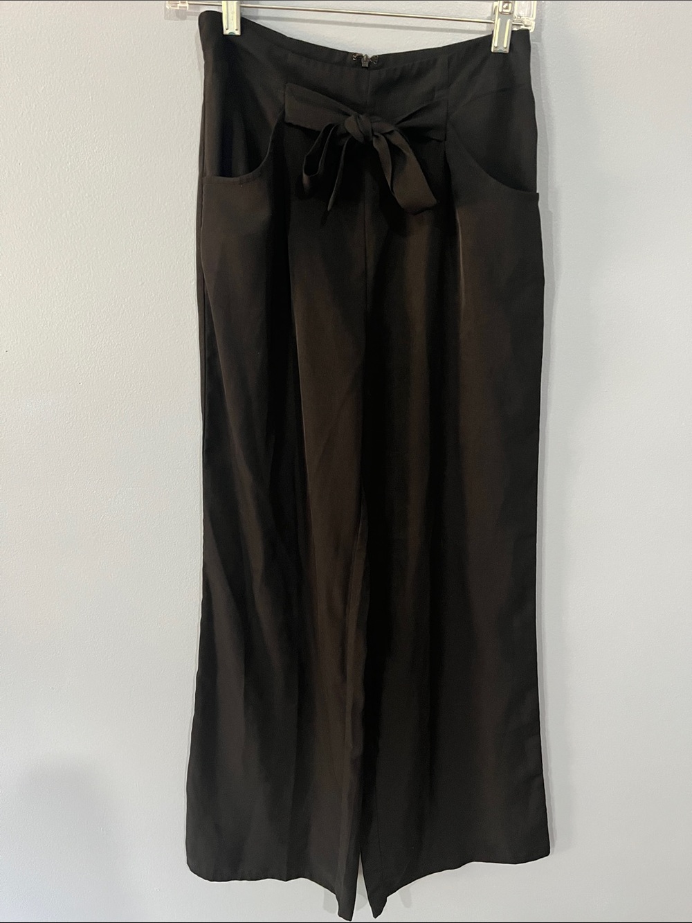 Black High-Waist Wide Leg Pants with Front Tie